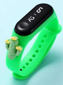 Kids Cactus Decor Strap Water Resistant Oval Electronic Watch