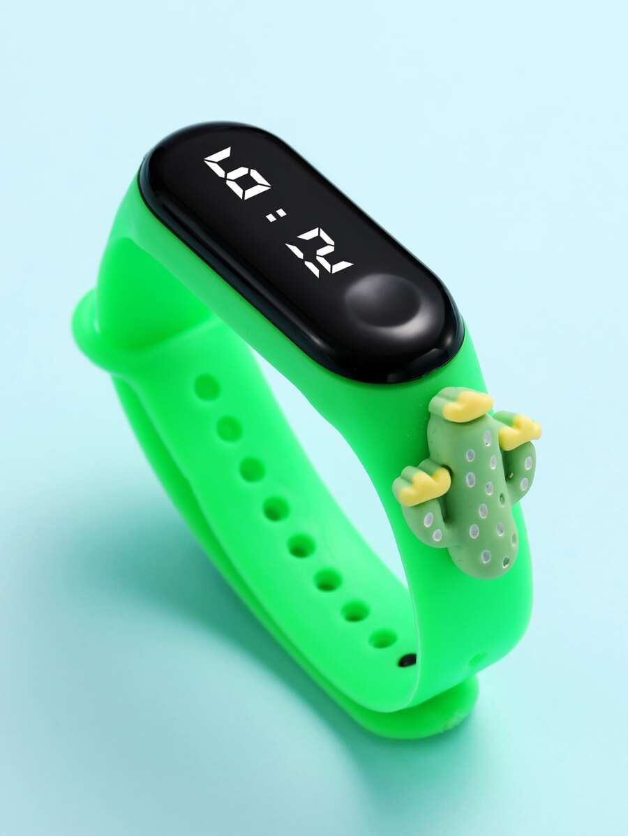 Kids Cactus Decor Strap Water Resistant Oval Electronic Watch