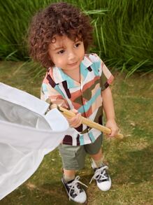 SHEIN Toddler Boys Colour Block Button Front Shirt - Multicolor - View 2