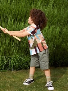 SHEIN Toddler Boys Colour Block Button Front Shirt - Multicolor - View 4