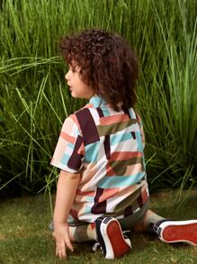 SHEIN Toddler Boys Colour Block Button Front Shirt - Multicolor - View 5
