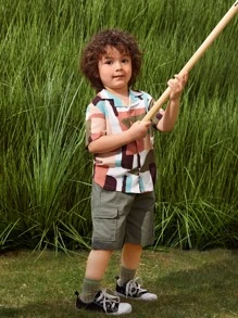 SHEIN Toddler Boys Colour Block Button Front Shirt - Multicolor - View 6