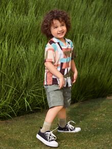 SHEIN Toddler Boys Colour Block Button Front Shirt - Multicolor - View 8