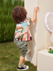 SHEIN Toddler Boys Colour Block Button Front Shirt - Multicolor - View 9