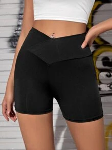 SHEIN EZwear Quần tất nữ màu trơn Thể thao - màu đen - Xem 1