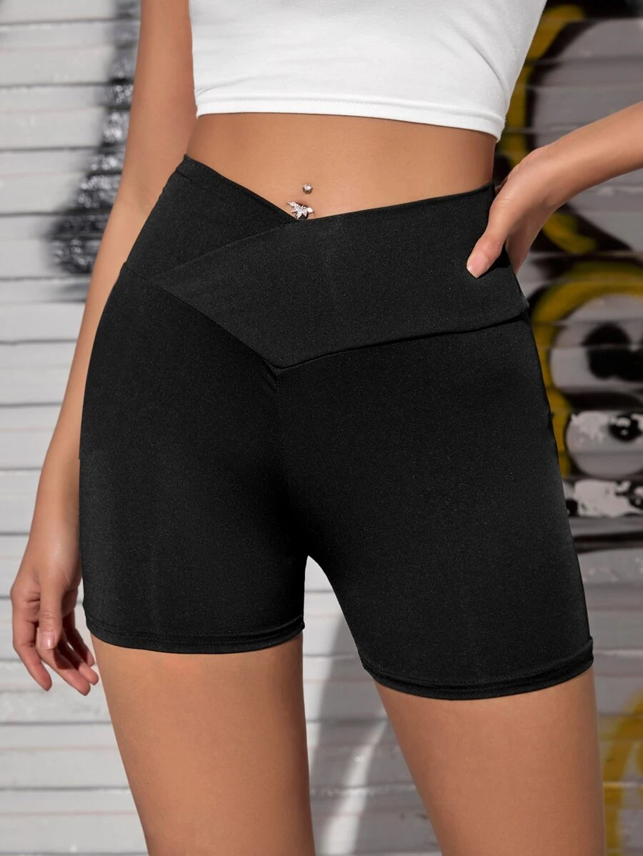 SHEIN EZwear Quần tất nữ màu trơn Thể thao - màu đen - Xem 1