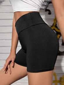 SHEIN EZwear Quần tất nữ màu trơn Thể thao - màu đen - Xem 3