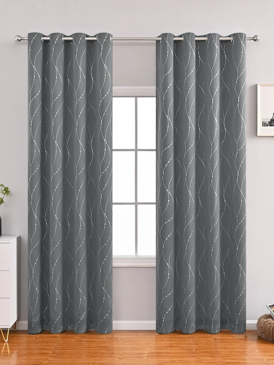 Metallic Graphic Single Panel Blackout Curtain, Grey Modern Curtain For Home Decor - Grey - View 1