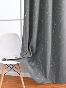 Metallic Graphic Single Panel Blackout Curtain, Grey Modern Curtain For Home Decor - Grey - View 2