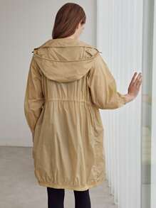 SHEIN Unity Lightweight Drawstring Waist Trench Coat - Khaki - View 2