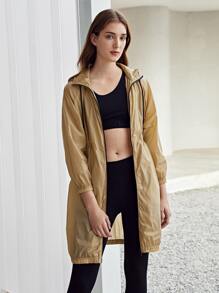 SHEIN Unity Lightweight Drawstring Waist Trench Coat - Khaki - View 6