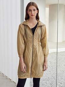 SHEIN Unity Lightweight Drawstring Waist Trench Coat - Khaki - View 7