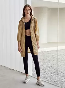 SHEIN Unity Lightweight Drawstring Waist Trench Coat - Khaki - View 8