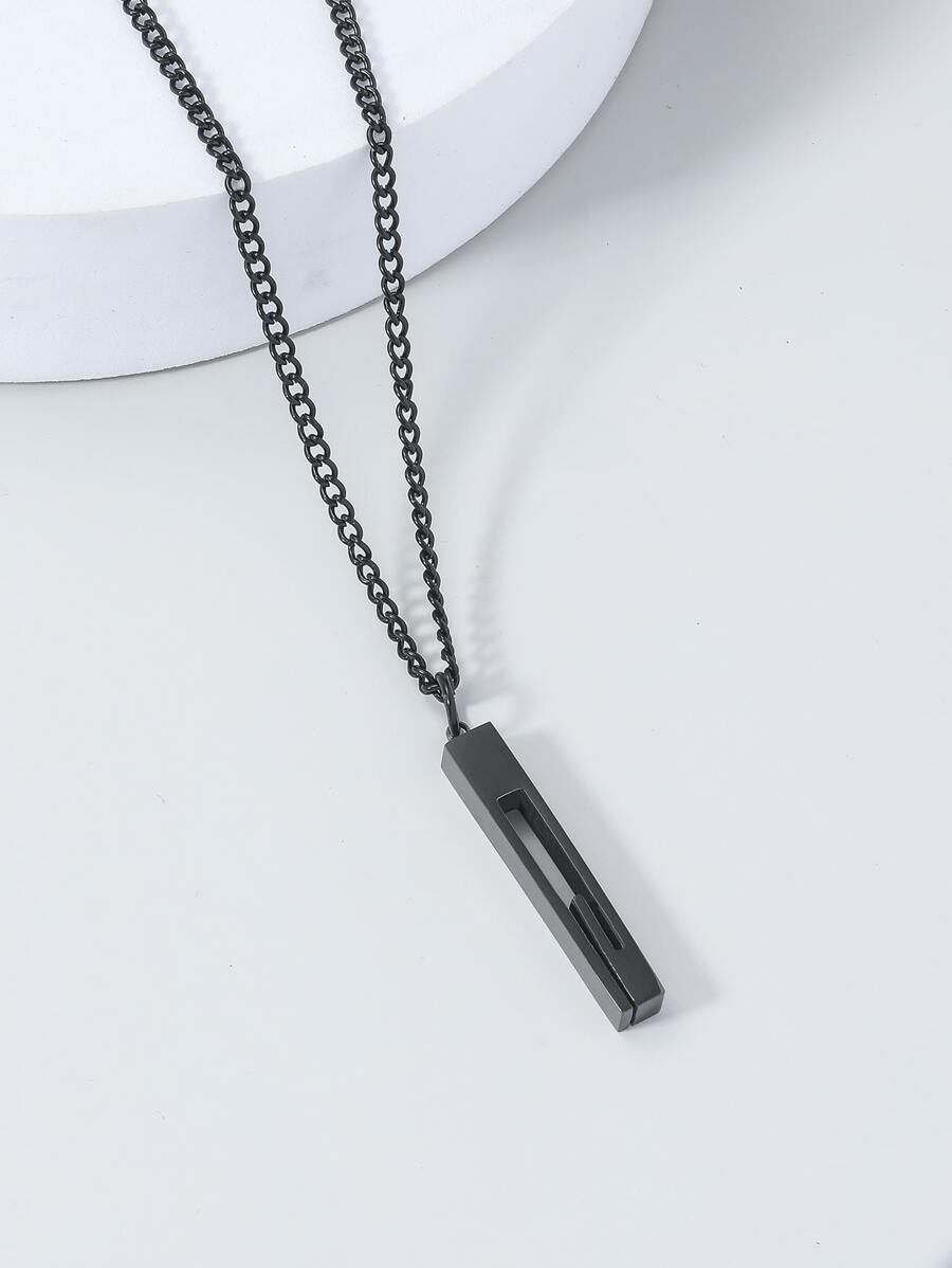 時尚流行男士幾何吊墜項鍊不銹鋼朋克嘻哈風格適合珠寶禮物和時尚外觀 - 黑色 - 查看 1
