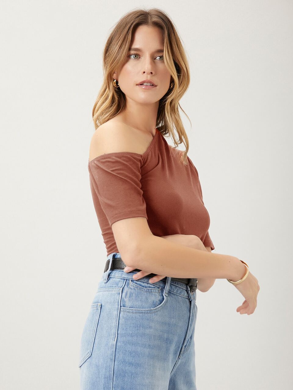 MOTF VISCOSE ASYMMETRICAL NECK T-SHIRT