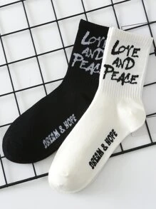 2雙男士字母圖案中筒襪 - 彩色 - 查看 1