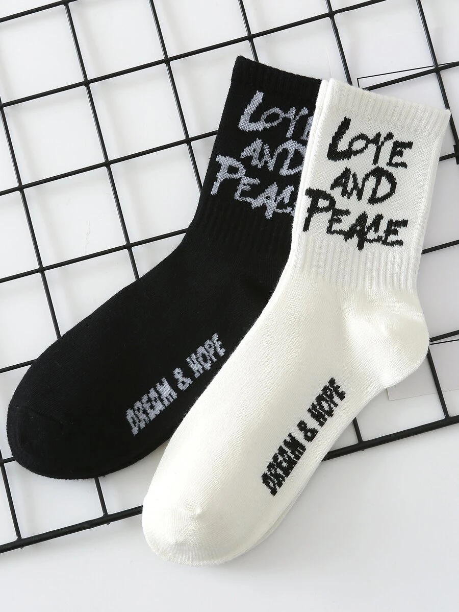 2雙男士字母圖案中筒襪 - 彩色 - 查看 1