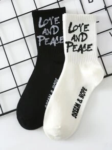 2雙男士字母圖案中筒襪 - 彩色 - 查看 2