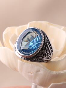 EMERY ROSE 寶石裝飾紋理質感金屬戒指 - 藍色 - 查看 2