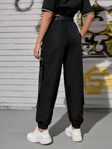 SHEIN Unity Flap Pocket Side Chain Detail Buckled Belted Cargo Trousers