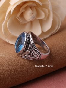 EMERY ROSE 寶石裝飾紋理質感金屬戒指 - 藍色 - 查看 4