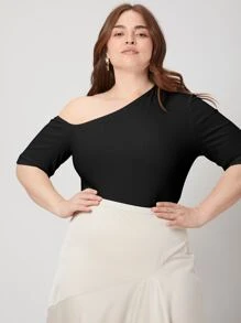 MOTF PREMIUM Áo thun Plus size Cắt ra màu trơn Thanh lịch - màu đen - Xem 1