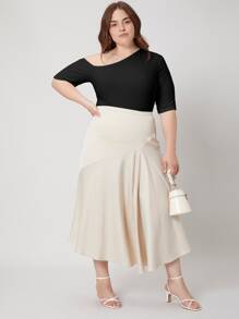 MOTF PREMIUM Áo thun Plus size Cắt ra màu trơn Thanh lịch - màu đen - Xem 3