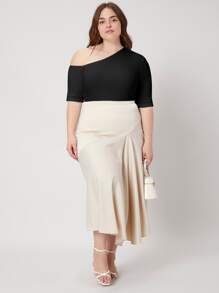 MOTF PREMIUM Áo thun Plus size Cắt ra màu trơn Thanh lịch - màu đen - Xem 4