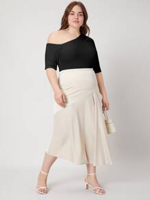 MOTF PREMIUM Áo thun Plus size Cắt ra màu trơn Thanh lịch - màu đen - Xem 5