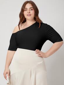 MOTF PREMIUM Áo thun Plus size Cắt ra màu trơn Thanh lịch - màu đen - Xem 6