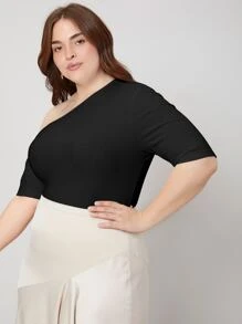 MOTF PREMIUM Áo thun Plus size Cắt ra màu trơn Thanh lịch - màu đen - Xem 7