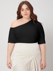 MOTF PREMIUM Áo thun Plus size Cắt ra màu trơn Thanh lịch - màu đen - Xem 8