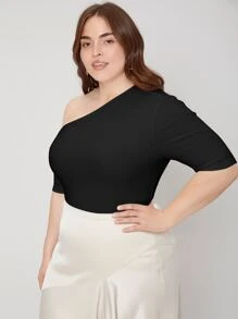 MOTF PREMIUM Áo thun Plus size Cắt ra màu trơn Thanh lịch - màu đen - Xem 9