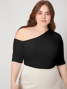 MOTF PREMIUM Áo thun Plus size Cắt ra màu trơn Thanh lịch - màu đen - Xem 10
