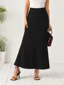 EMERY ROSE Falda bajo de sirena unicolor - Negro - Ver 1