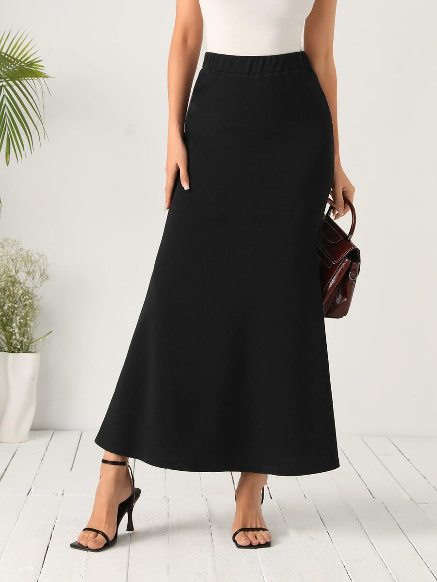 EMERY ROSE Falda bajo de sirena unicolor - Negro - Ver 1