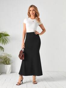 EMERY ROSE Falda bajo de sirena unicolor - Negro - Ver 3