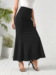 EMERY ROSE Falda bajo de sirena unicolor - Negro - Ver 4