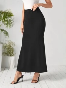 EMERY ROSE Falda bajo de sirena unicolor - Negro - Ver 5