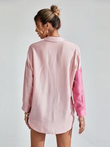 SHEIN ChicEase Drop Shoulder Two Tone Blouse - Pink - View 2