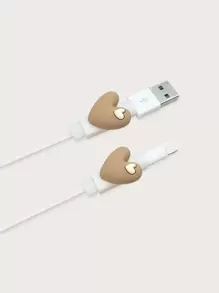 2pcs Heart Design Data Cable Protector - Brown - View 1