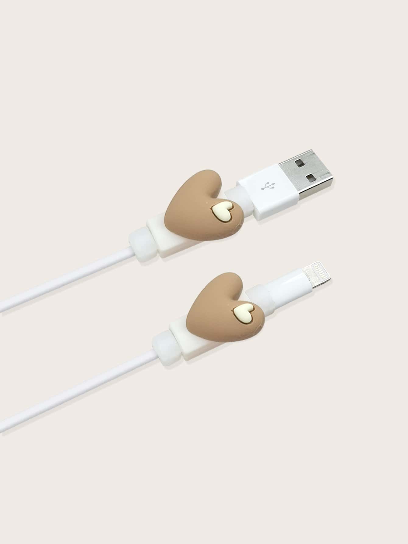 2pcs Heart Design Data Cable Protector - Brown - View 1