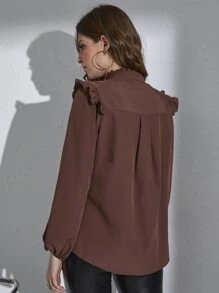 Seusyu Frill Neck Pleated Button Up Blouse Women Shirt Fall Cloth For Women