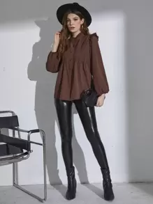 Seusyu Frill Neck Pleated Button Up Blouse Women Shirt Fall Cloth For Women