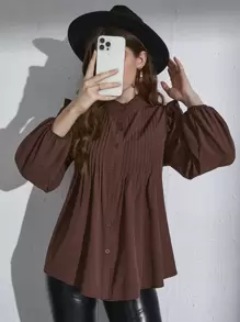 Seusyu Frill Neck Pleated Button Up Blouse Women Shirt Fall Cloth For Women