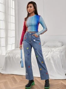 SHEIN SXY Camiseta con estampado geométrico tejido de canalé - Multicolor - Ver 4