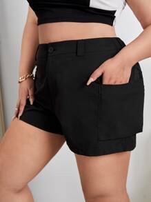 SHEIN Essnce Plus Flap Pocket Side Shorts - Black - View 2