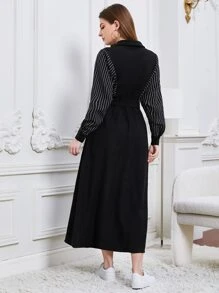 Mulvari Striped Panel Belted Shirt Dress - Black - View 2