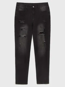 Manfinity Hombres Jeans de pierna recta roto - Negro - Ver 1