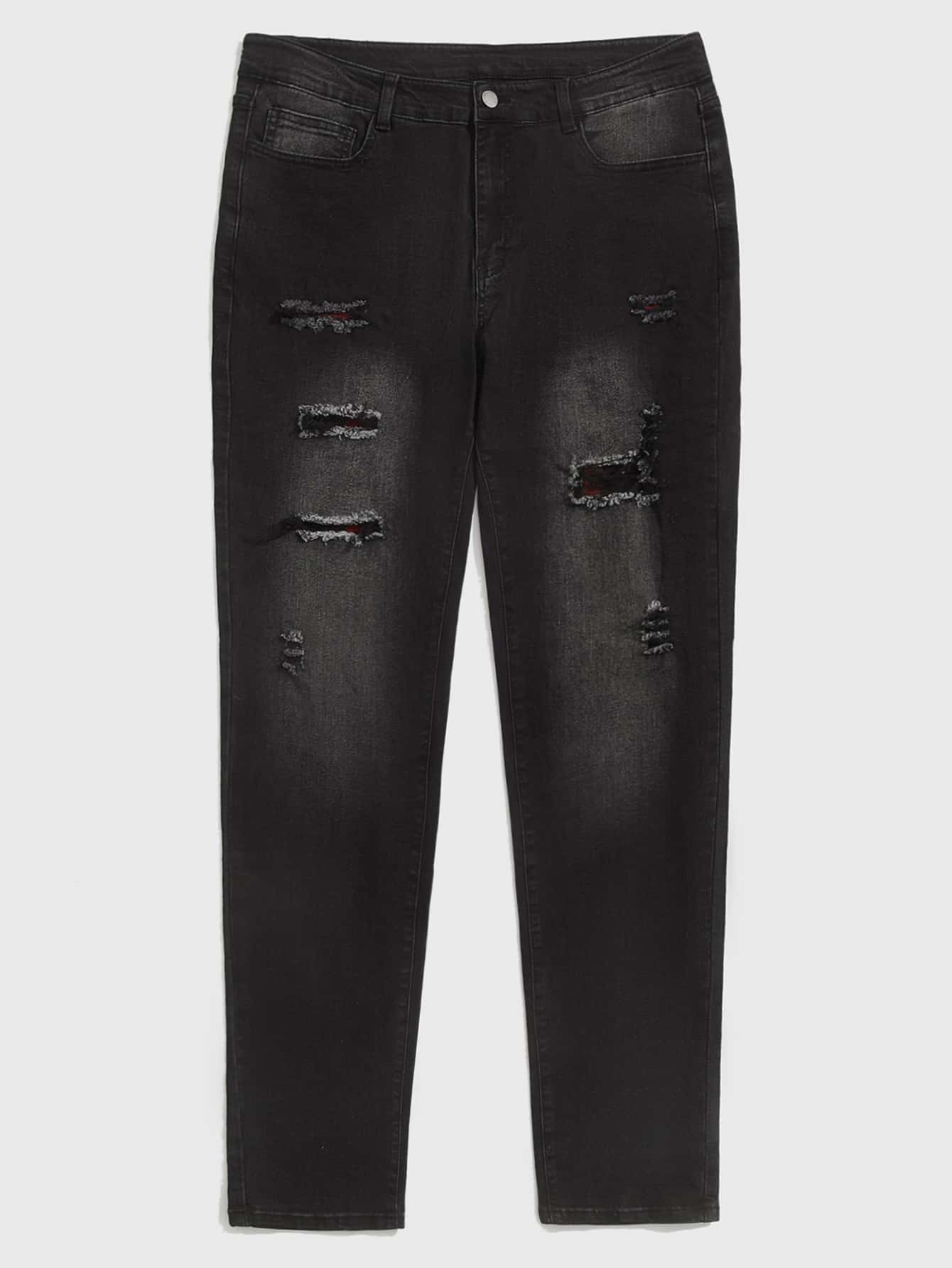 Manfinity Hombres Jeans de pierna recta roto - Negro - Ver 1